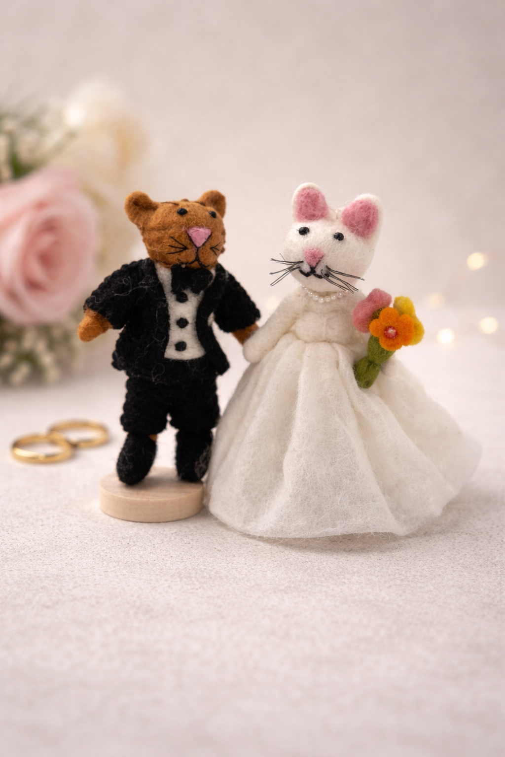Handmade Felt Wedding Cat Ornaments