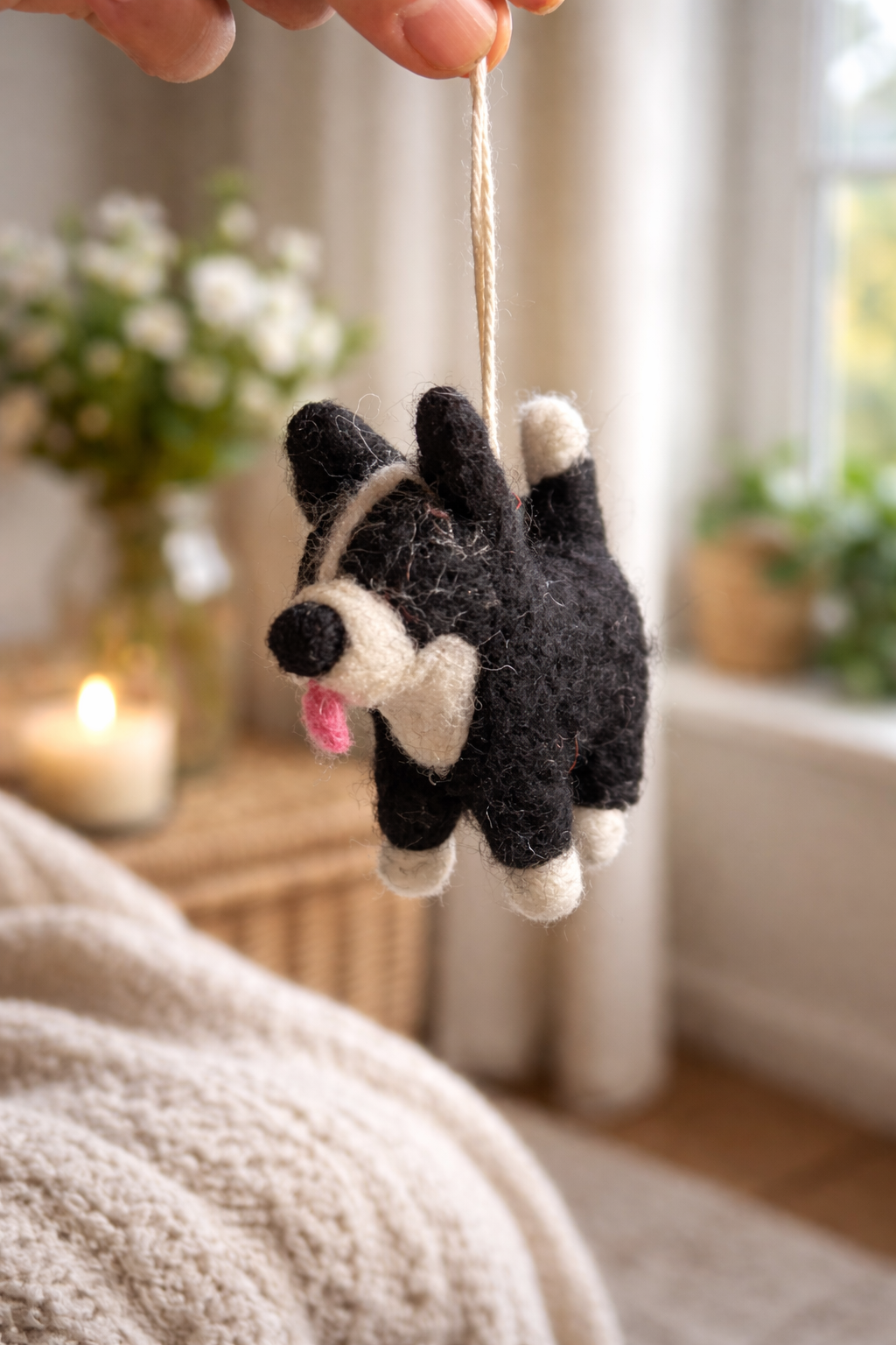 Handmade Felt Border Collie Ornament