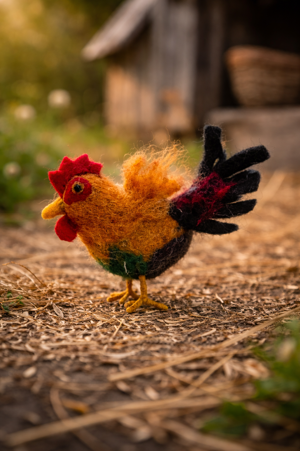 Handmade Wool Felt Rooster Ornament