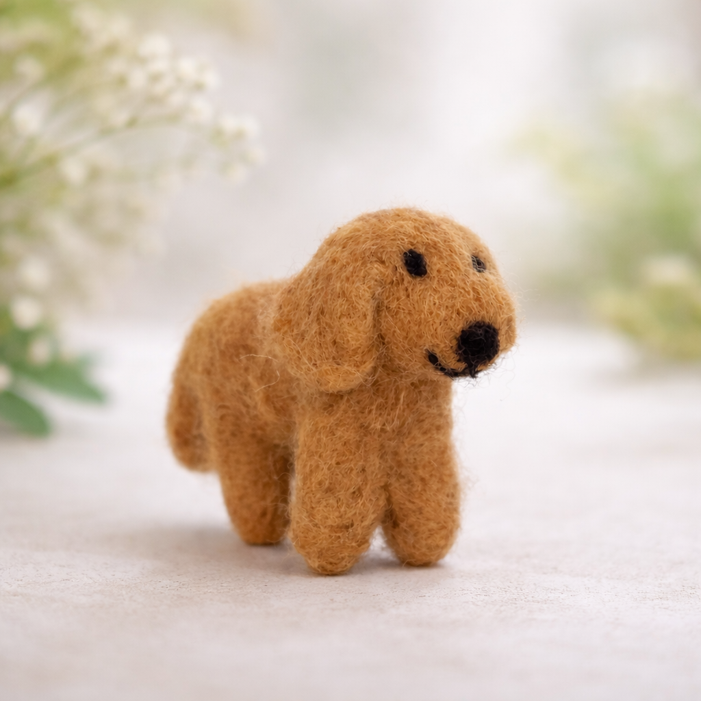 Handmade Felt Brown Dog Ornament