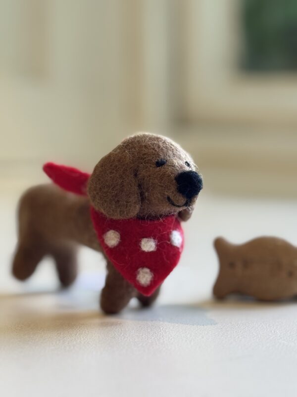 Fair-Trade Handmade Felt Sausage Dog Ornament with Red Bandana
