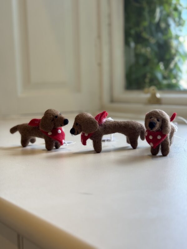 Fair-Trade Handmade Felt Sausage Dog Ornament with Red Bandana - Image 5