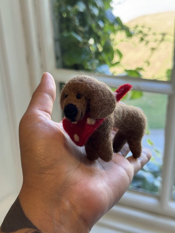 Fair-Trade Handmade Felt Sausage Dog Ornament with Red Bandana - Image 7