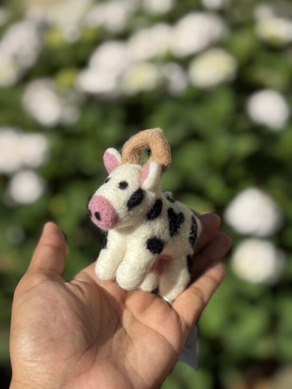 Fair-Trade Handmade Felt Cow Ornament – Spotted Cow - Image 4