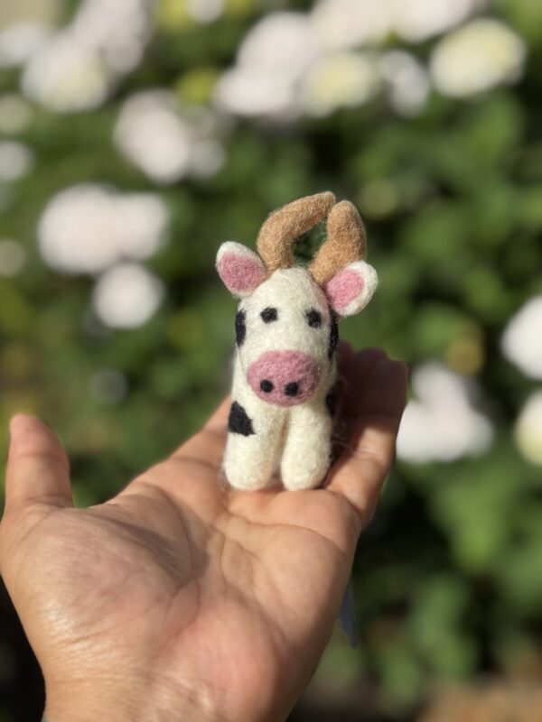 Fair-Trade Handmade Felt Cow Ornament – Spotted Cow - Image 5