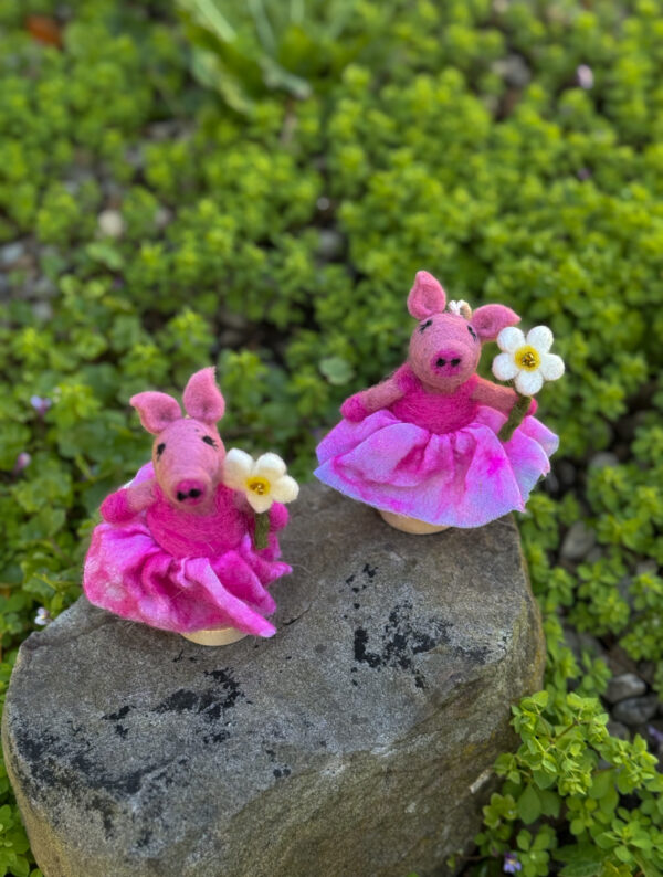 Fair-Trade Handmade Felt Pig Ornament - “Lali” the Ballerina with Daisy Flower - Ethically Made in Nepal - Image 3