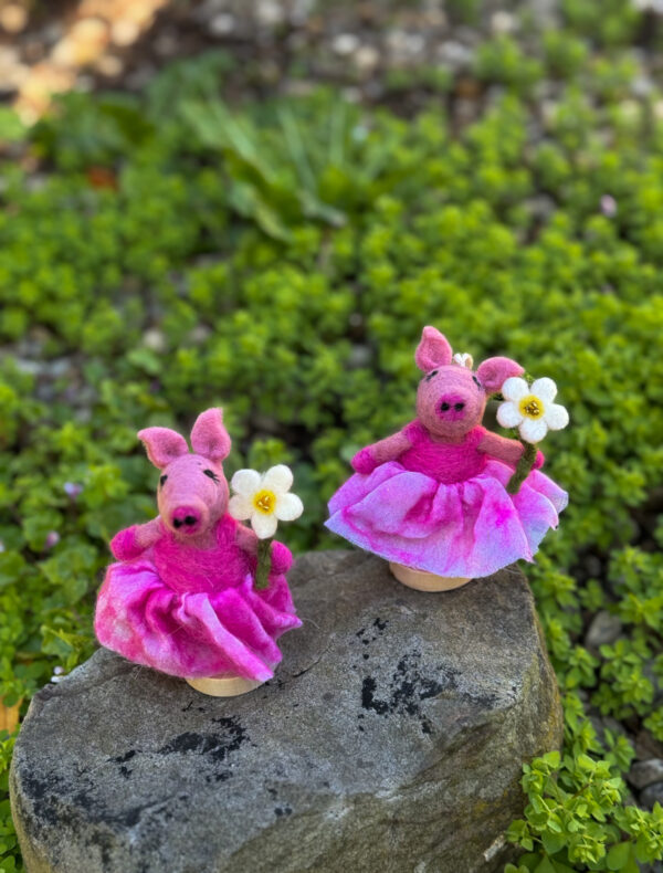 Fair-Trade Handmade Felt Pig Ornament - “Lali” the Ballerina with Daisy Flower - Ethically Made in Nepal - Image 4