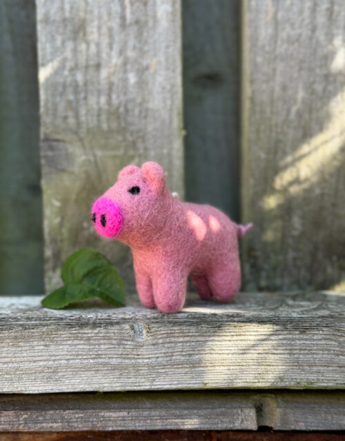 Fair-Trade Handmade Felt Pig Ornament in Pink