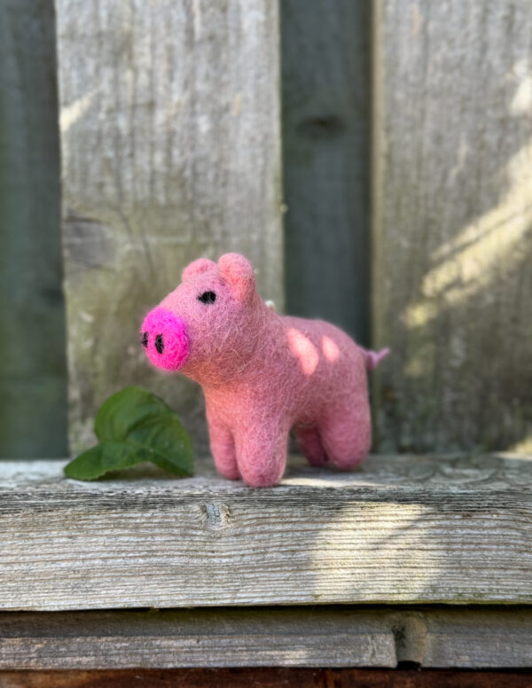 Fair-Trade Handmade Felt Pig Ornament in Pink