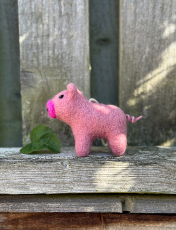 Fair-Trade Handmade Felt Pig Ornament in Pink - Image 3