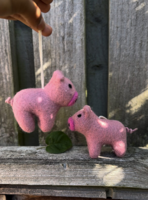 Fair-Trade Handmade Felt Pig Ornament in Pink - Image 5