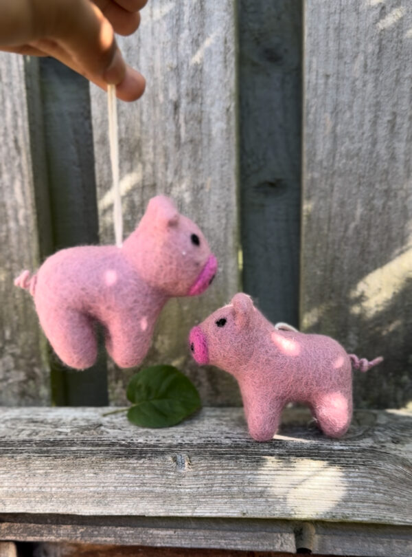 Fair-Trade Handmade Felt Pig Ornament in Pink - Image 4