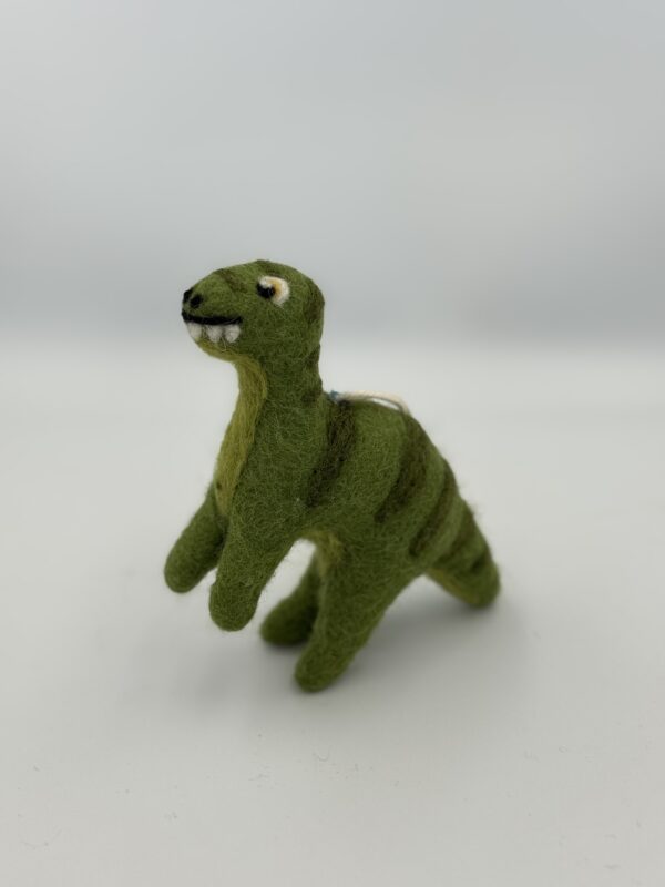 Fair-Trade Handmade Felt Dinosaur – “Chompy” the Green Wool Dino Ornament – Ethical Gift for Kids or Dino Fans - Image 2