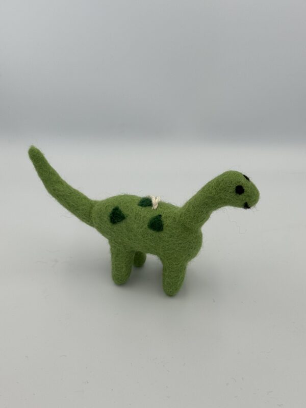 Fair-Trade Handmade Felt Dinosaur – “Leafy” the Green Long-Neck Dino – Ethical Wool Ornament or Toy - Image 3
