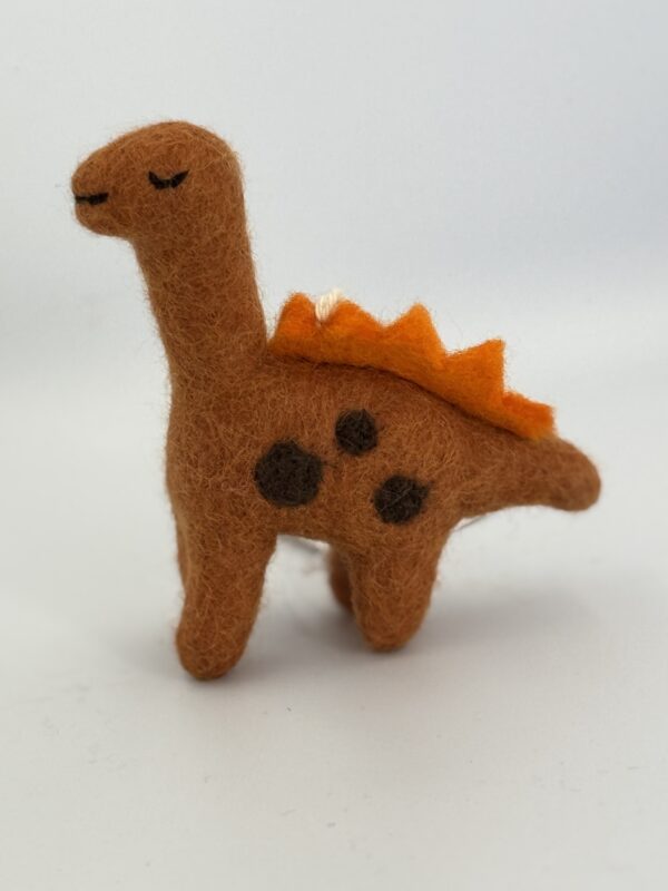 Fair-Trade Handmade Felt Dinosaur – “Rusty” the Sleepy Orange Dino – Ethical Wool Toy or Decor