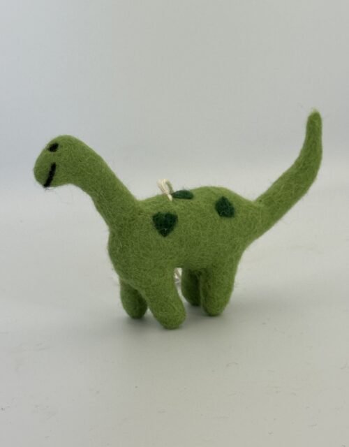 Fair-Trade Handmade Felt Dinosaur – “Leafy” the Green Long-Neck Dino – Ethical Wool Ornament or Toy