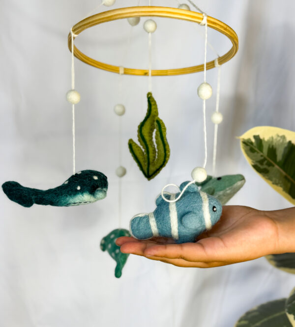 Fair-Trade Handmade Felt Ocean Mobile – Aquatic Sea Animal Nursery Decor – Ethical Gift for Baby or Ocean Lovers - Image 5