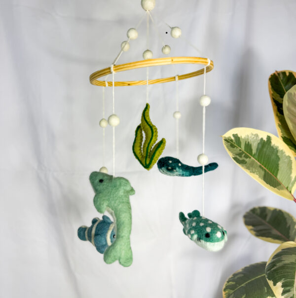 Fair-Trade Handmade Felt Ocean Mobile – Aquatic Sea Animal Nursery Decor – Ethical Gift for Baby or Ocean Lovers - Image 4