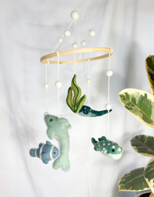 Fair-Trade Handmade Felt Ocean Mobile – Aquatic Sea Animal Nursery Decor – Ethical Gift for Baby or Ocean Lovers