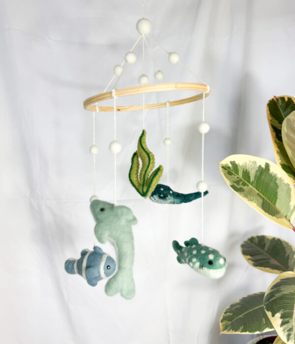 Fair-Trade Handmade Felt Ocean Mobile – Aquatic Sea Animal Nursery Decor – Ethical Gift for Baby or Ocean Lovers