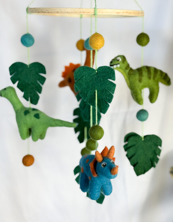 Fair-Trade Handmade Felt Dinosaur Mobile – Colorful Dino Nursery Decor – Ethical Gift for Baby or Dinosaur Lovers - Image 9