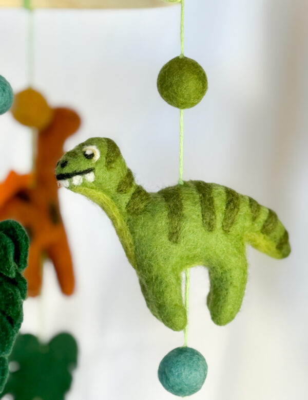 Fair-Trade Handmade Felt Dinosaur Mobile – Colorful Dino Nursery Decor – Ethical Gift for Baby or Dinosaur Lovers - Image 5