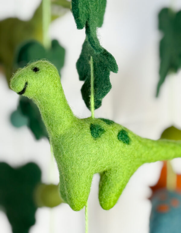 Fair-Trade Handmade Felt Dinosaur Mobile – Colorful Dino Nursery Decor – Ethical Gift for Baby or Dinosaur Lovers - Image 4