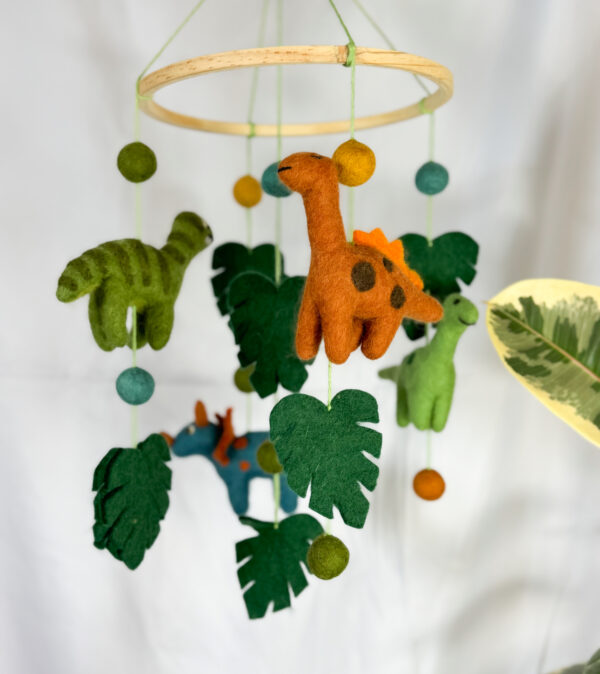 Fair-Trade Handmade Felt Dinosaur Mobile – Colorful Dino Nursery Decor – Ethical Gift for Baby or Dinosaur Lovers - Image 2