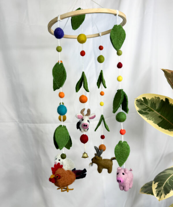 Fair-Trade Handmade Felt Farm Animal Mobile – Colourful Baby Nursery Decor – Ethical Gift for Newborn or Animal Lovers - Image 2