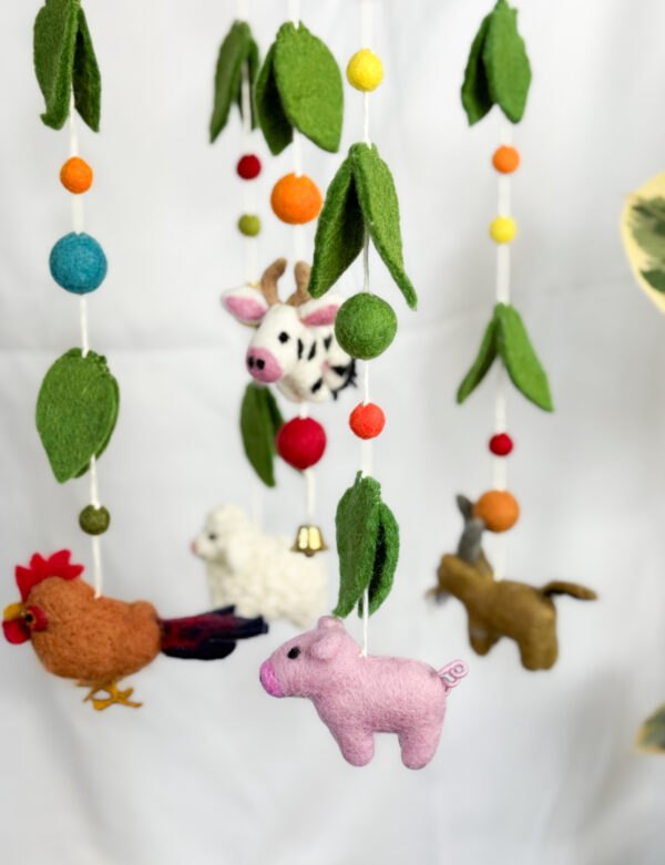 Fair-Trade Handmade Felt Farm Animal Mobile – Colourful Baby Nursery Decor – Ethical Gift for Newborn or Animal Lovers - Image 4