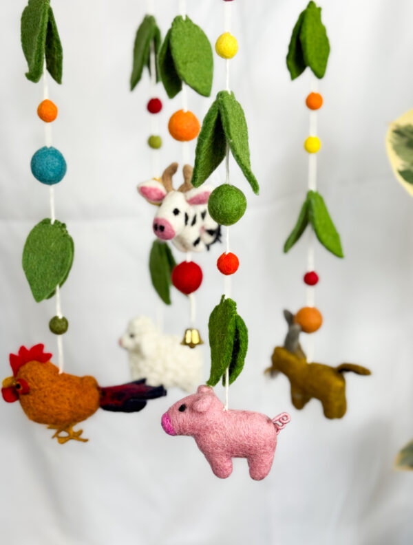 Fair-Trade Handmade Felt Farm Animal Mobile – Colourful Baby Nursery Decor – Ethical Gift for Newborn or Animal Lovers - Image 6
