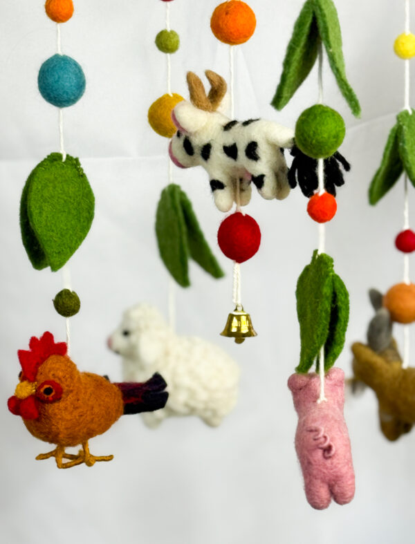 Fair-Trade Handmade Felt Farm Animal Mobile – Colourful Baby Nursery Decor – Ethical Gift for Newborn or Animal Lovers - Image 8