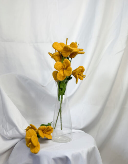 Fair-Trade Handmade Felt Yellow Freesia Stem – Golden Felt Blooms – Sustainable Floral Accent
