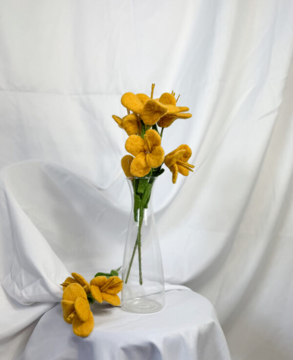 Fair-Trade Handmade Felt Yellow Freesia Stem – Golden Felt Blooms – Sustainable Floral Accent