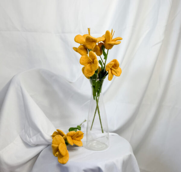 Fair-Trade Handmade Felt Yellow Freesia Stem – Golden Felt Blooms – Sustainable Floral Accent - Image 3