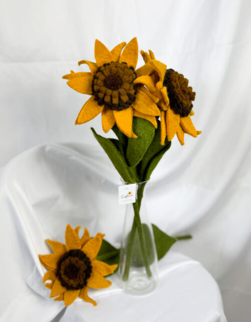 Fair-Trade Handmade Felt Sunflower Stem – Yellow Wool Bloom – Eco-Friendly Floral Decor