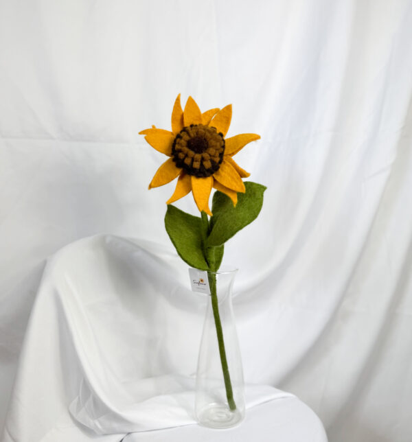 Fair-Trade Handmade Felt Sunflower Stem – Yellow Wool Bloom – Eco-Friendly Floral Decor - Image 4