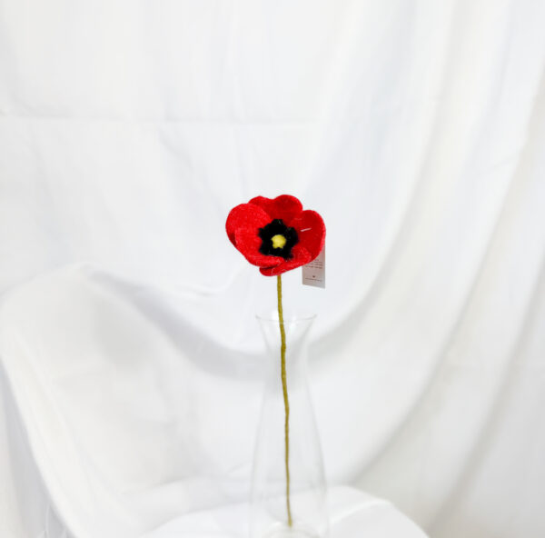 Fair-Trade Handmade Felt Red Poppy Stem – Handmade Wool Flower – Remembrance or Keepsake Gift - Image 3