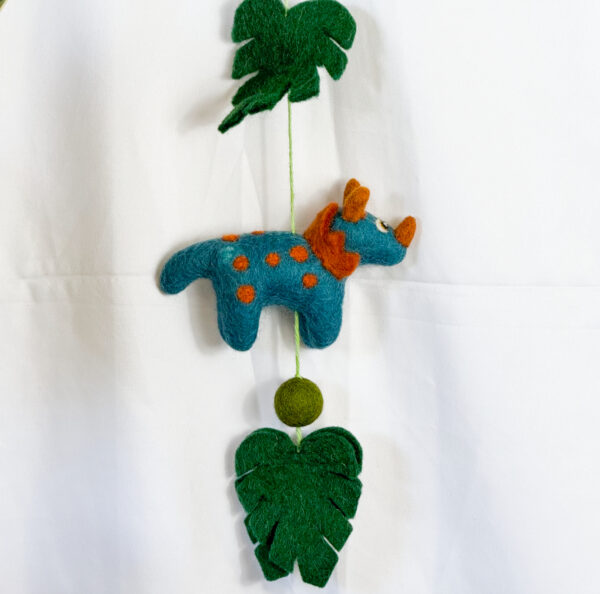 Fair-Trade Handmade Felt Dinosaur Hanger – Colorful Wool Dino Decor – Ethical Nursery or Playroom Wall Hanging - Image 3