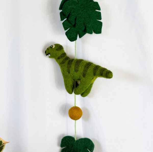 Fair-Trade Handmade Felt Dinosaur Hanger – Colorful Wool Dino Decor – Ethical Nursery or Playroom Wall Hanging - Image 4