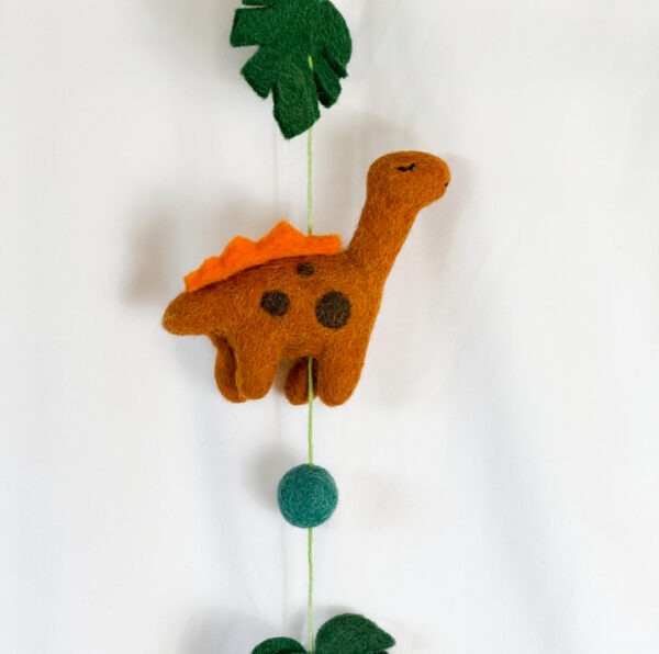 Fair-Trade Handmade Felt Dinosaur Hanger – Colorful Wool Dino Decor – Ethical Nursery or Playroom Wall Hanging - Image 5