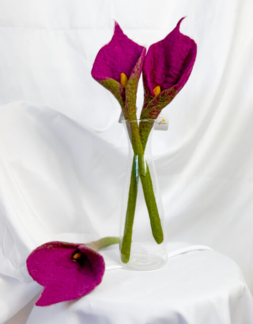 Fair-Trade Handmade Felt Peace Lily Stem – Purple Variant – Artisan Wool Floral – Unique Ethical Gift